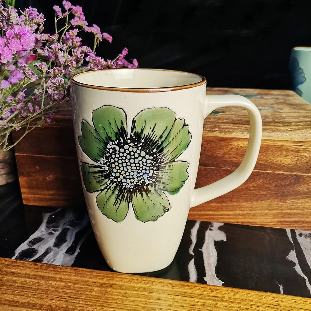 Double Sided Hand Painted Flowery Ceramic Mug