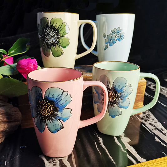 Double Sided Hand Painted Flowery Ceramic Mug