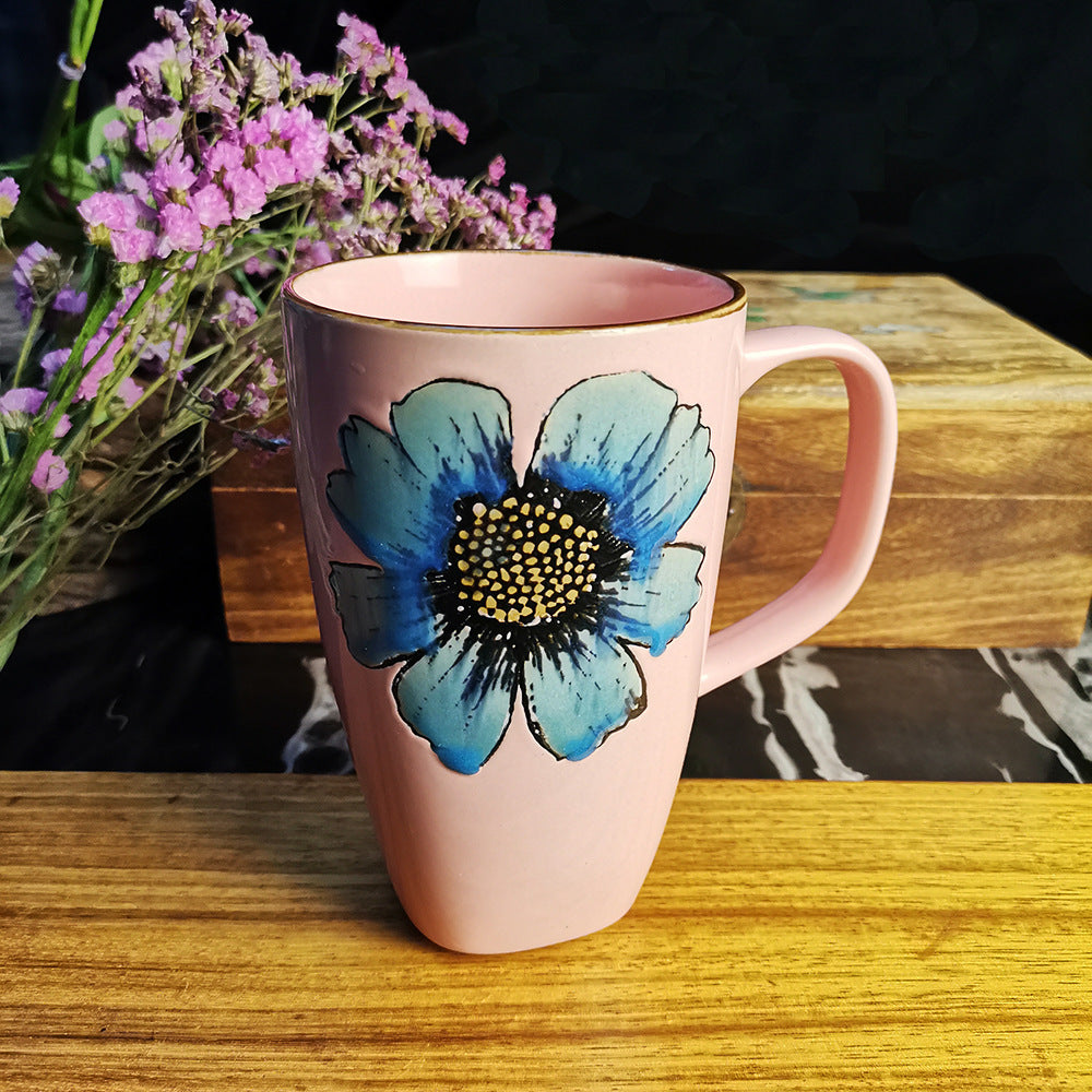 Double Sided Hand Painted Flowery Ceramic Mug