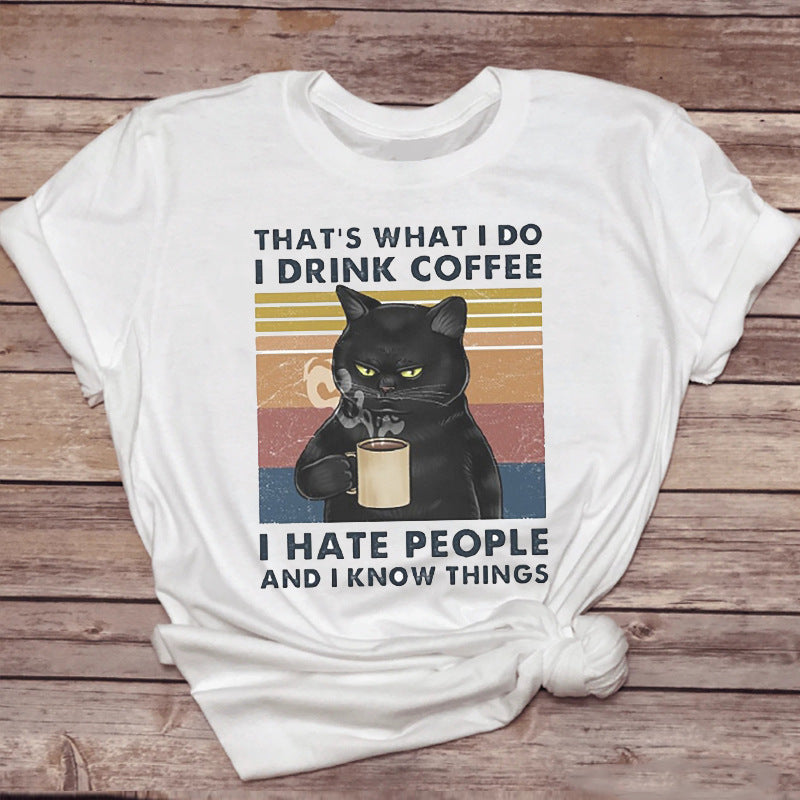 Tshirt Pet-Drinking-Coffee Funny Cat