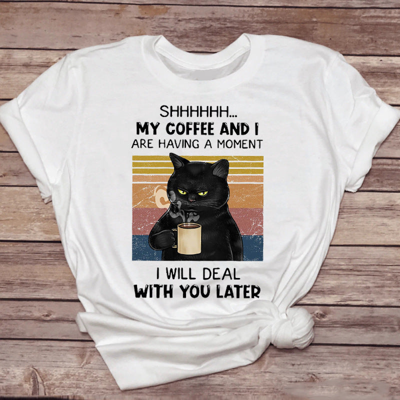 Tshirt Pet-Drinking-Coffee Funny Cat