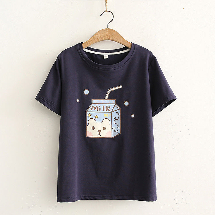 MILK Short-sleeved T-shirt Women Loose Casual