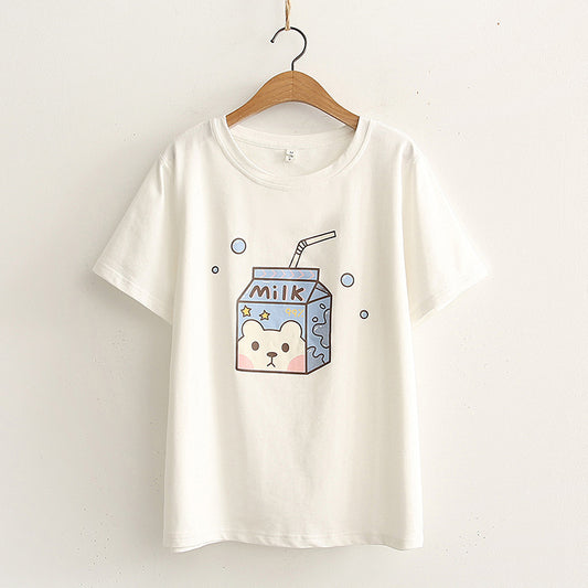 MILK Short-sleeved T-shirt Women Loose Casual