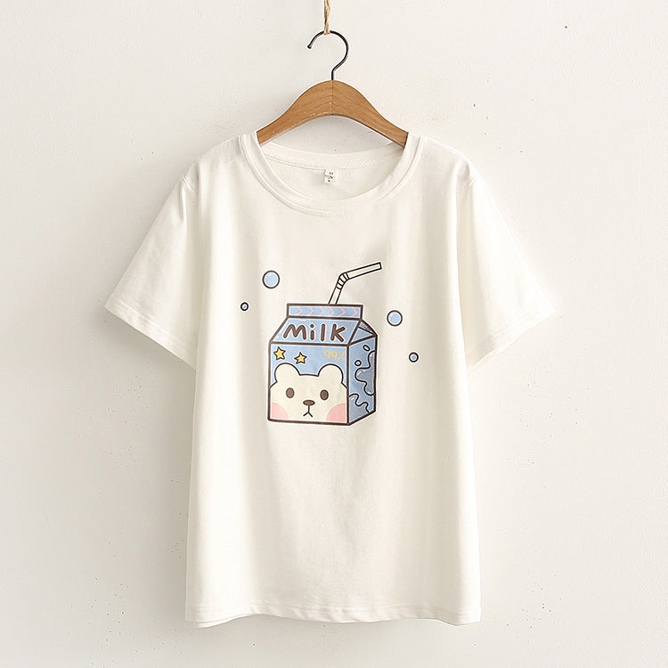 MILK Short-sleeved T-shirt Women Loose Casual
