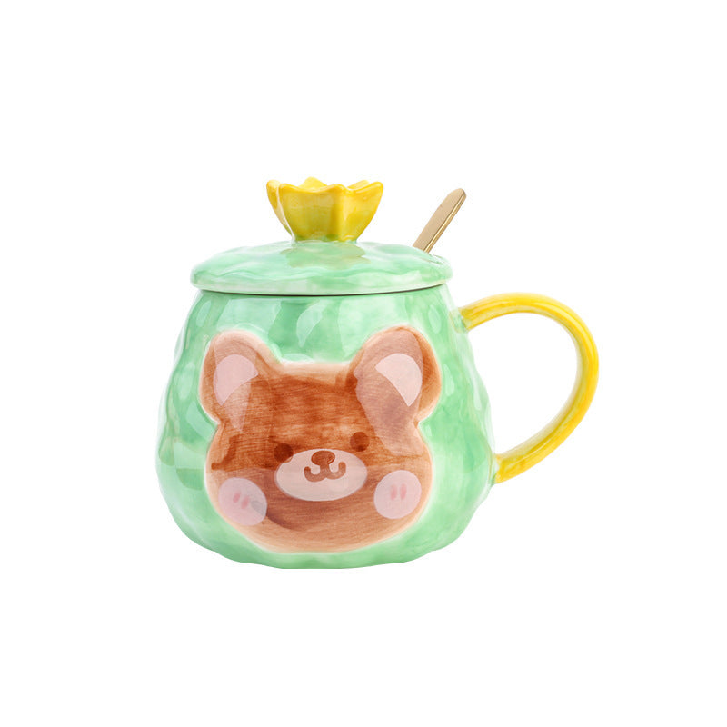 Cartoon Mug Bear Hand-Painted Ceramic Mug With Lid