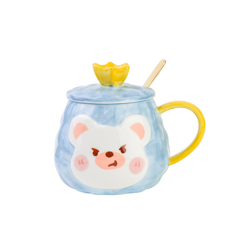 Cartoon Mug Bear Hand-Painted Ceramic Mug With Lid