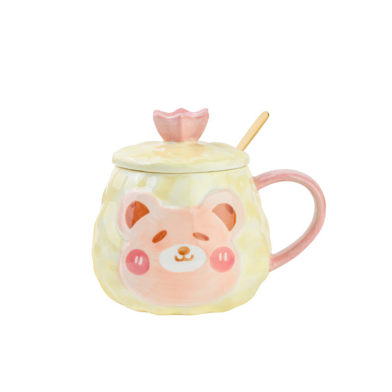 Cartoon Mug Bear Hand-Painted Ceramic Mug With Lid