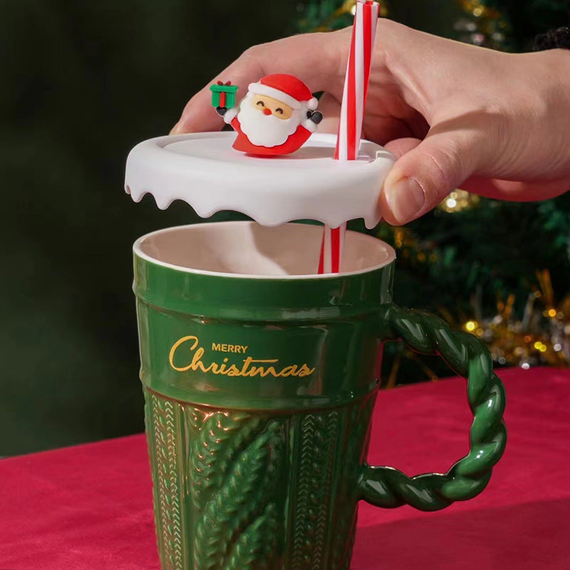 Christmas Tree Ceramic Mug with Straw