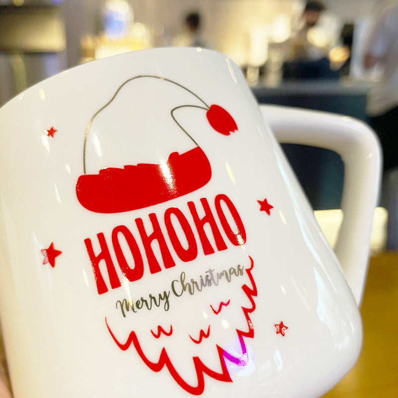 Christmas Ceramic Cup Mug With Cover With Spoon
