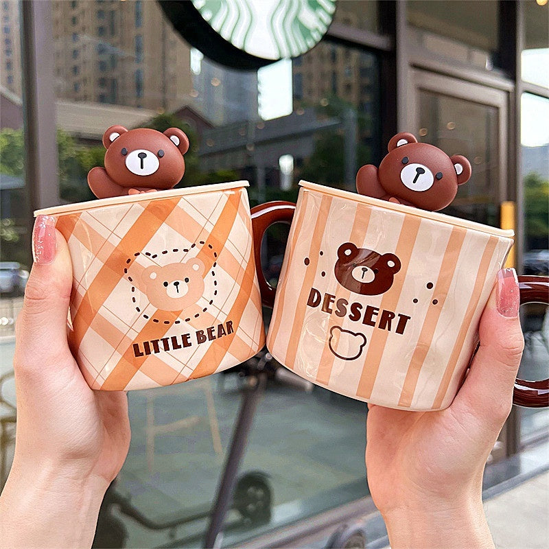 Mug With Lid Couple Little Bear Ceramic