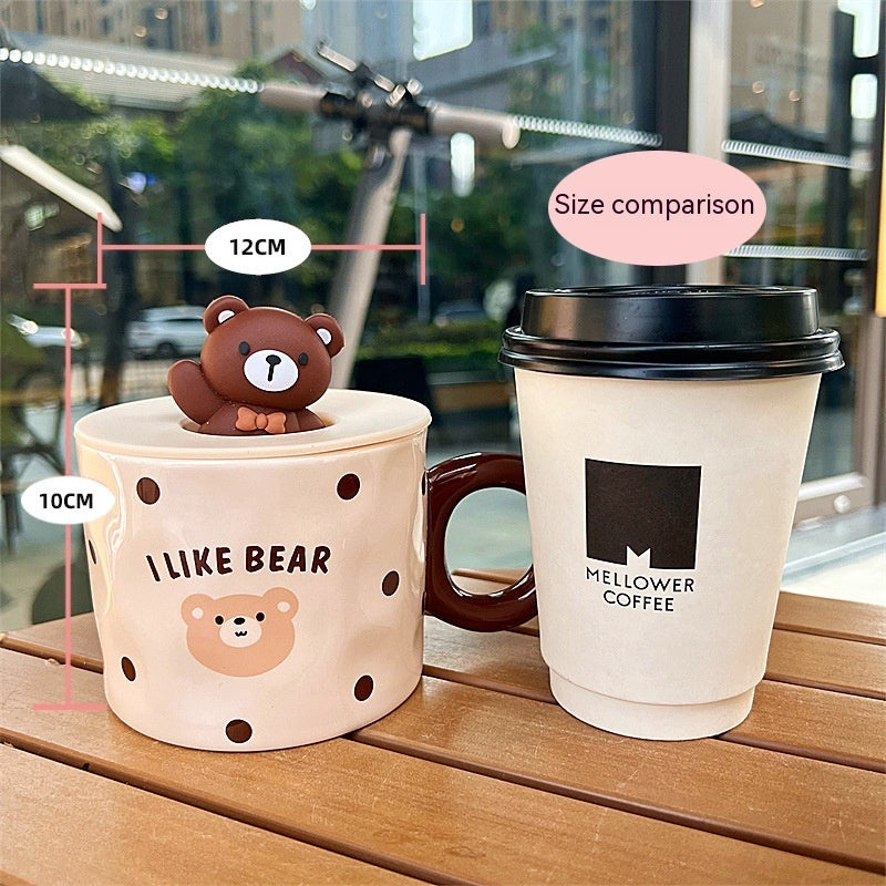 Mug With Lid Couple Little Bear Ceramic