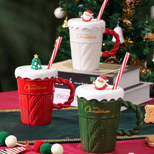 Christmas Tree Ceramic Mug with Straw