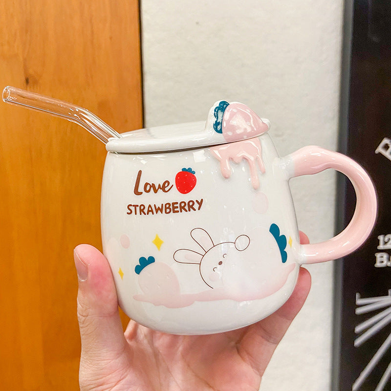 Cute Cartoon Strawberry Rabbit Ceramic Cup