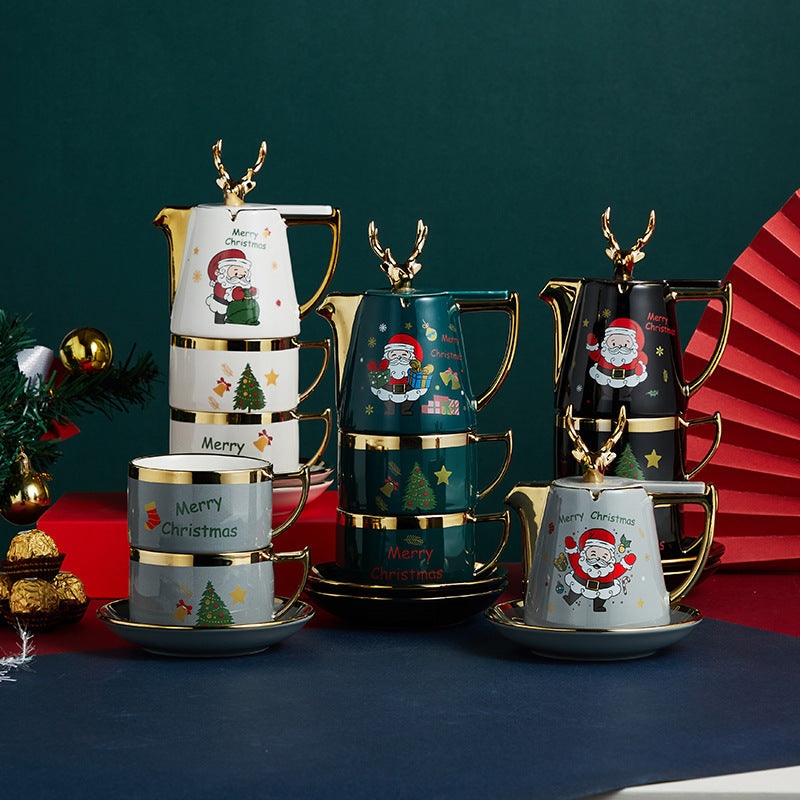 Ceramic Teapot Cup Gift Christmas Elk Teacup Set