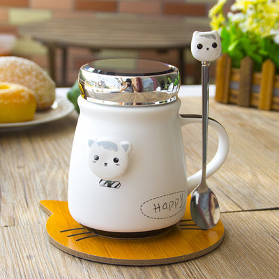 Cute Cat Cup with lid spoon