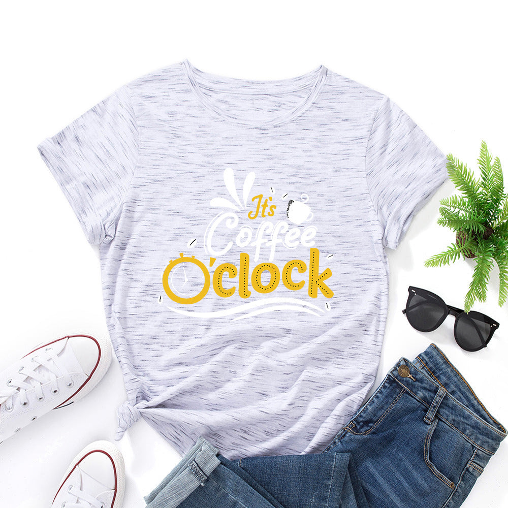 Coffee  Loose Round Neck Short Sleeve T-shirt