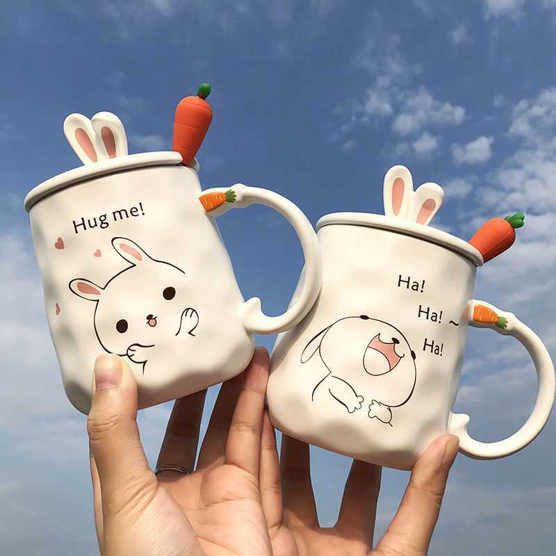 Cartoon Cute Creative Ceramic Water Cup With Lid Spoon