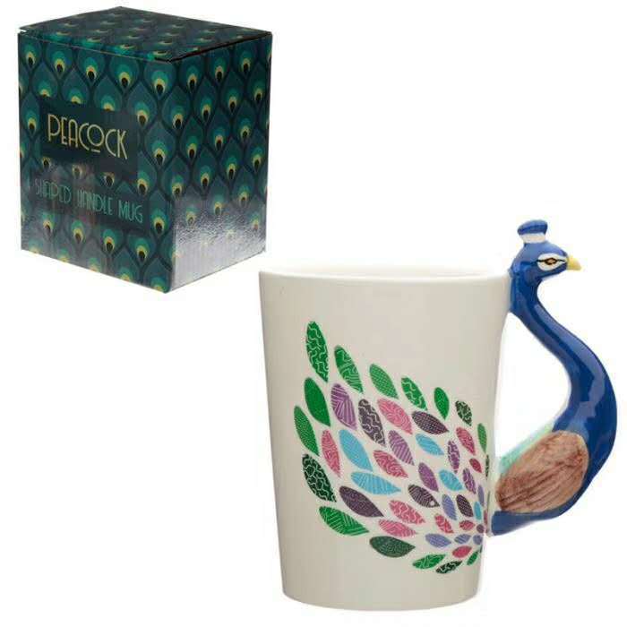 Painted Ceramic Cup Crown Peacock