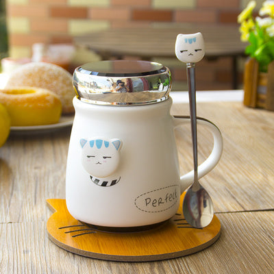 Cute Cat Cup with lid spoon