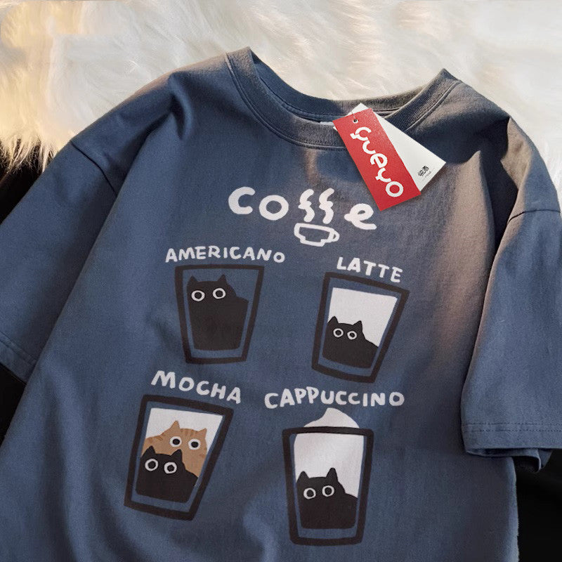 Flocking Milk Coffee Short Sleeve T-shirt