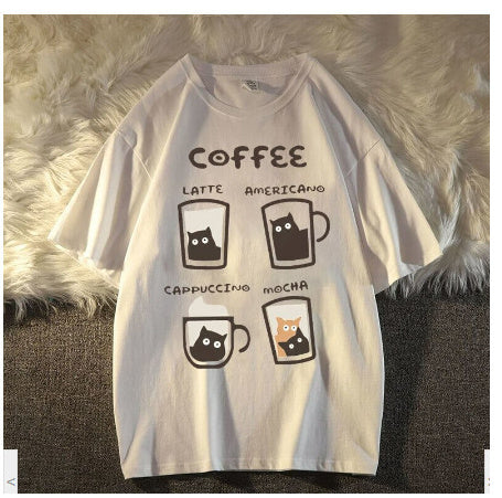 Flocking Milk Coffee Short Sleeve T-shirt