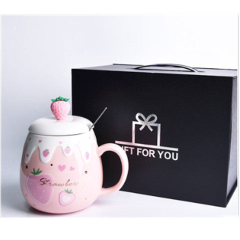 Strawberry Ceramic Coffee Mug With Lid And Spoon
