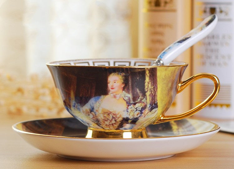 Creative Bone China Coffee Cup And Plate, Retro Art