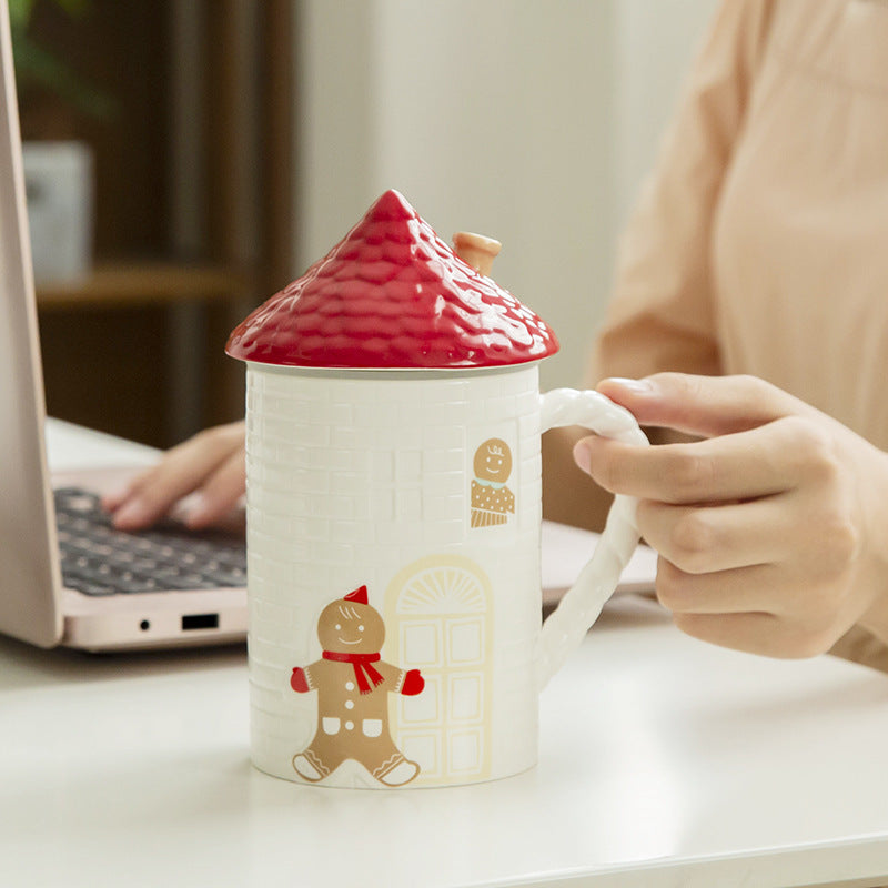 Gingerbread Man Red House Mug Coffee Cup With Lid