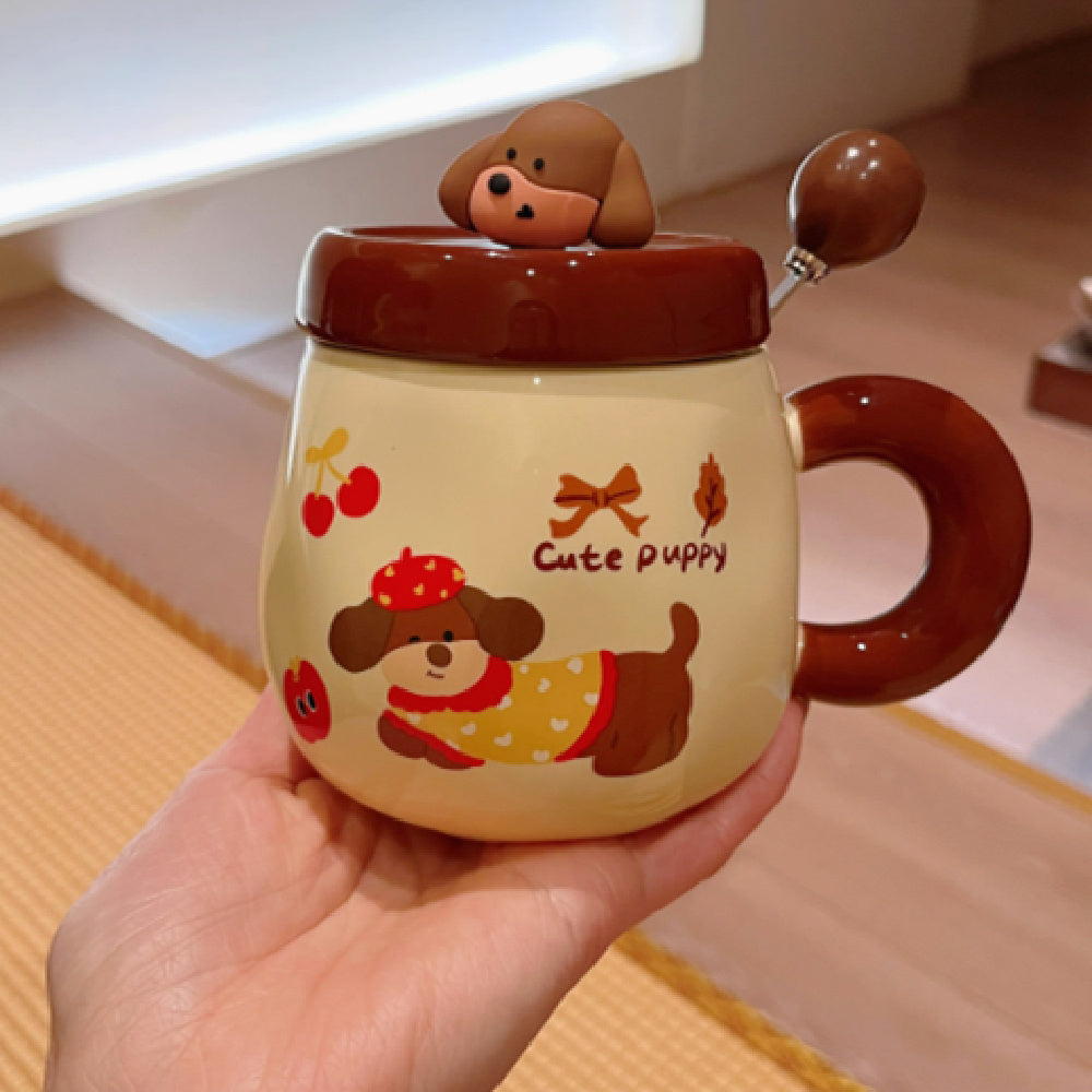 Cartoon Sausage Dog Mug With Lid Spoon