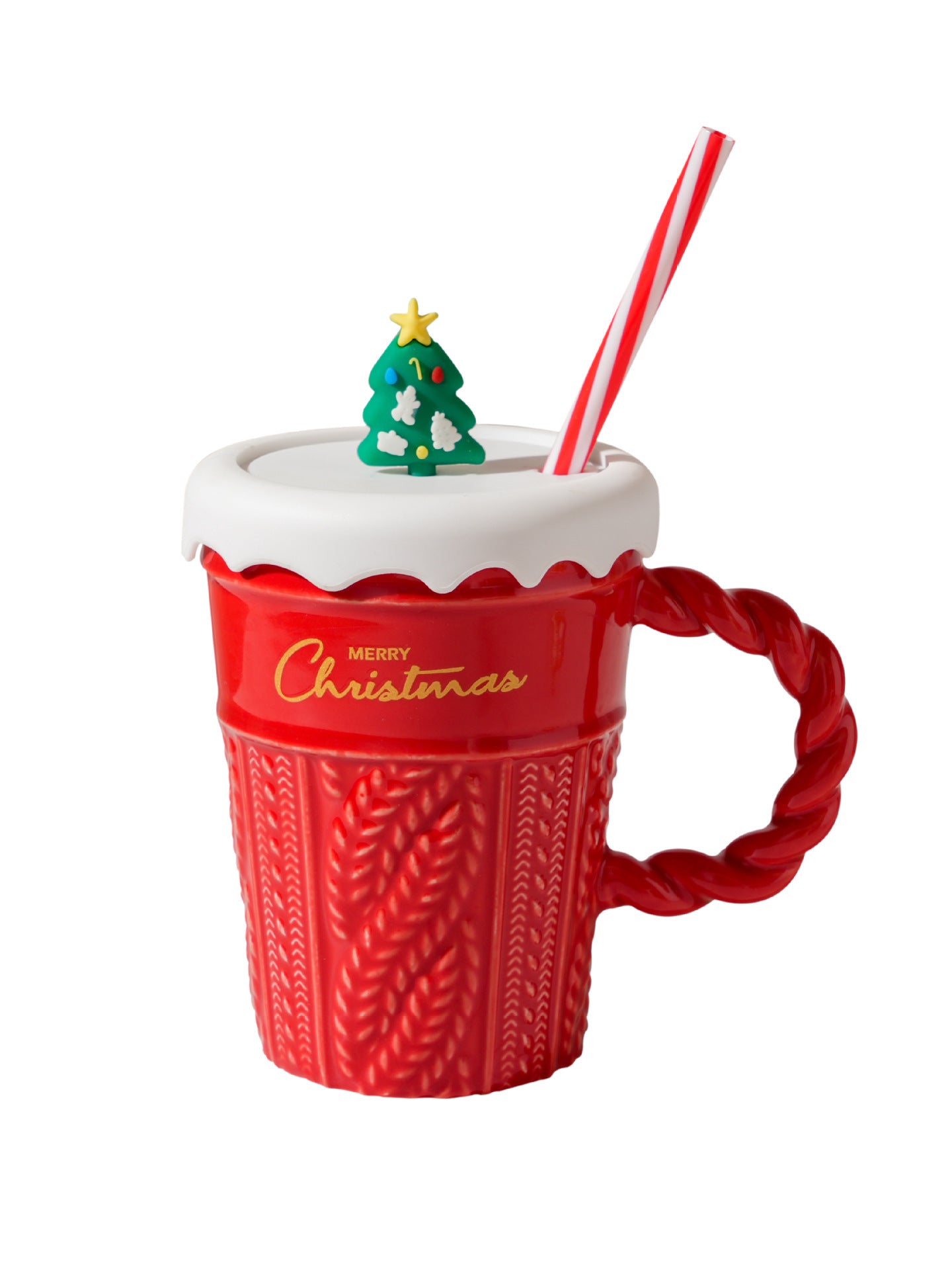 Christmas Tree Ceramic Mug with Straw