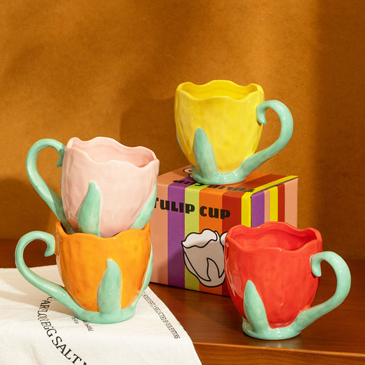 Three-dimensional Relief Tulip Ceramic Mug