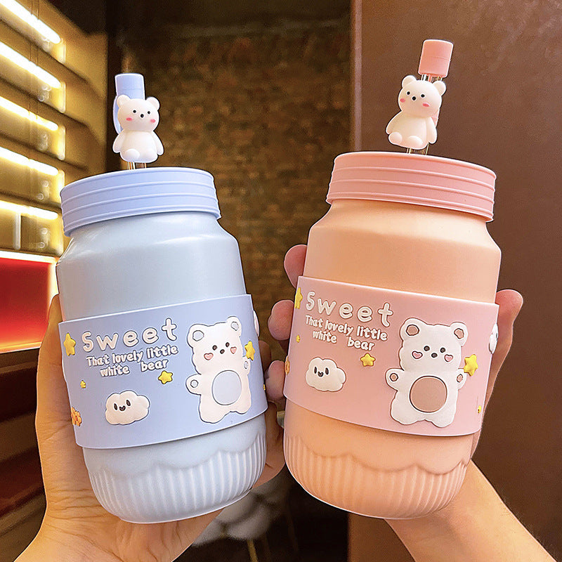 Ceramic Bear Mug with Lid & Straw