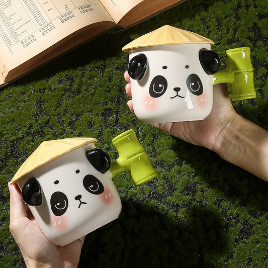 Cute Panda Ceramic Cup For Girls With Lid Milk Breakfast