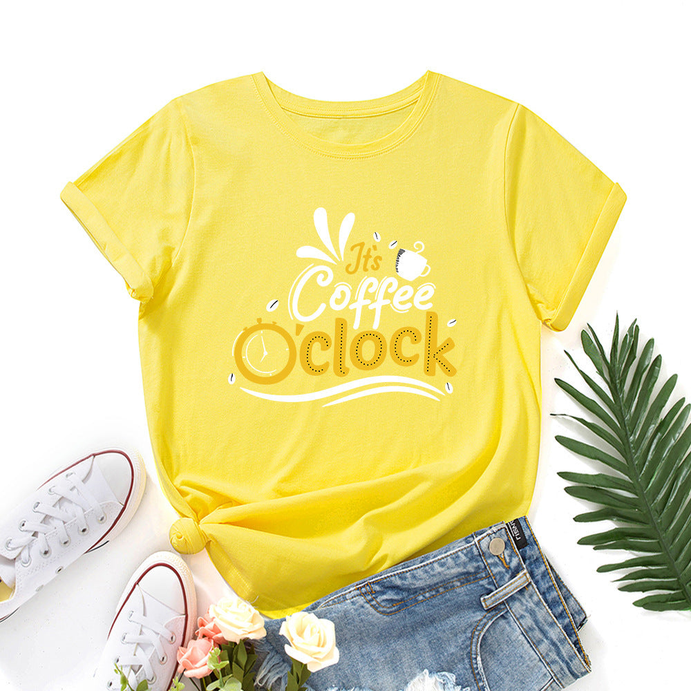 Coffee  Loose Round Neck Short Sleeve T-shirt