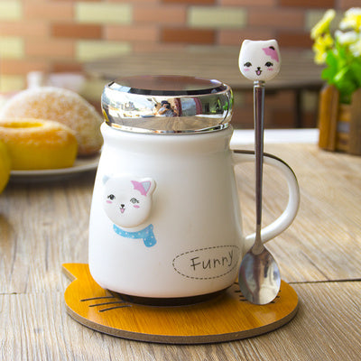Cute Cat Cup with lid spoon