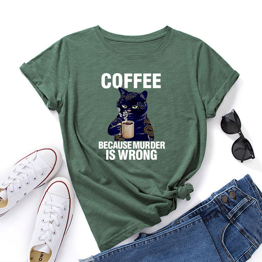 Black And White Print Loose Round Neck Short-sleeved T-shirt