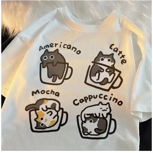 Flocking Milk Coffee Short Sleeve T-shirt