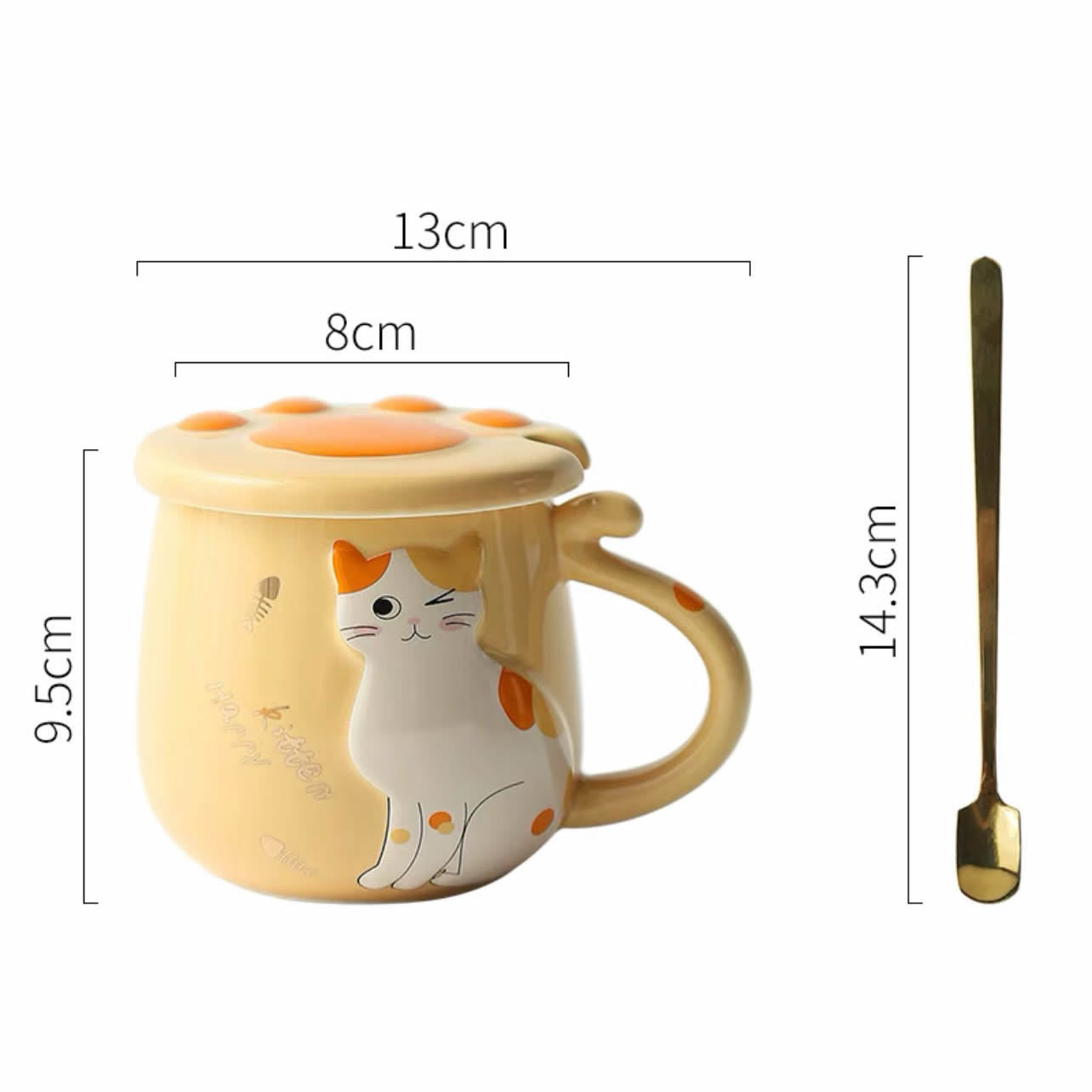 Ceramic Cat  Mug With Lid And Spoon
