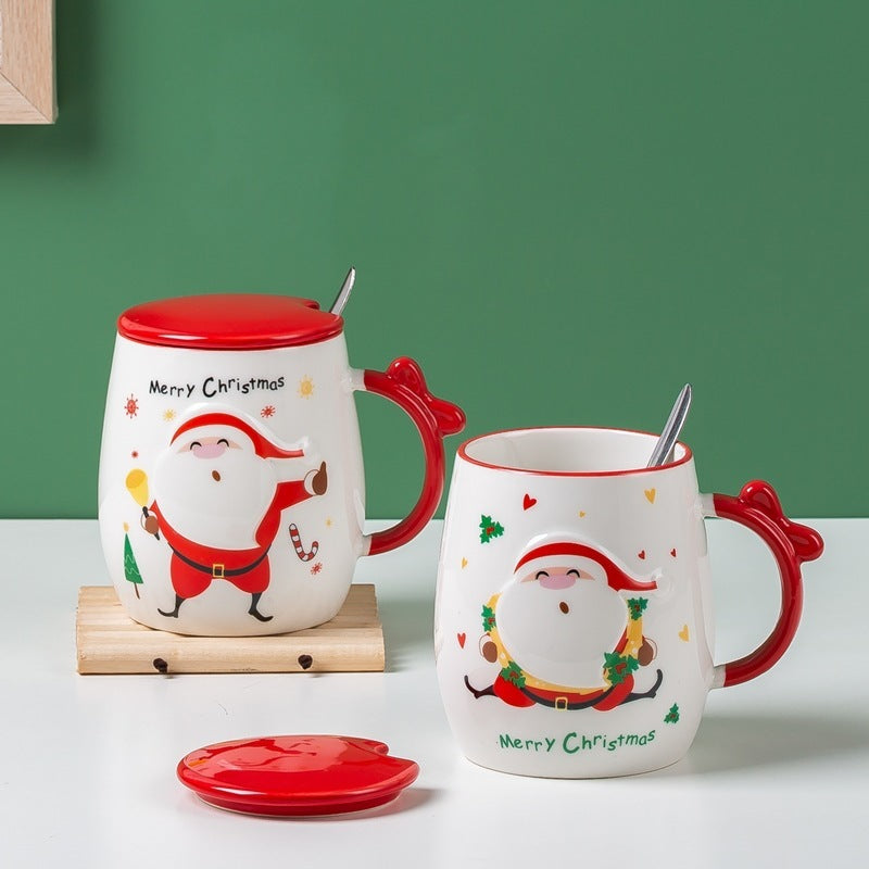 Christmas Ceramic Mug With Lid Spoon