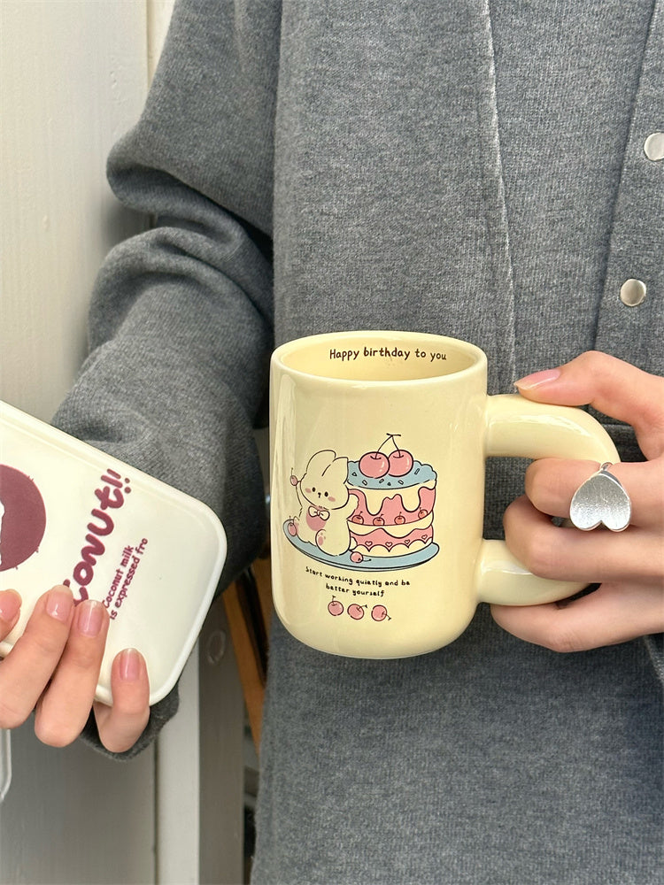 Happy Birthday Cute Rabbit Ceramic Cup