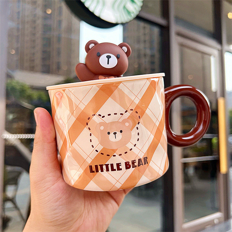 Mug With Lid Couple Little Bear Ceramic