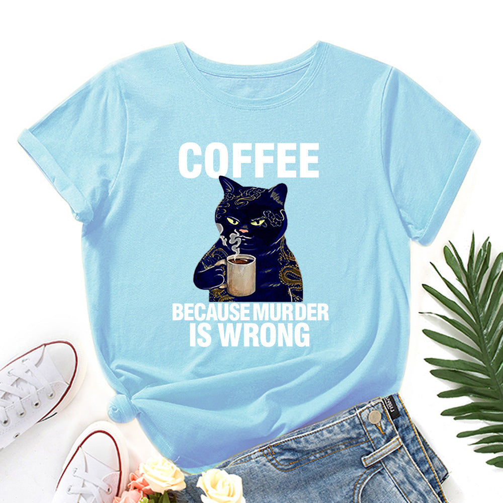 Black And White Print Loose Round Neck Short-sleeved T-shirt
