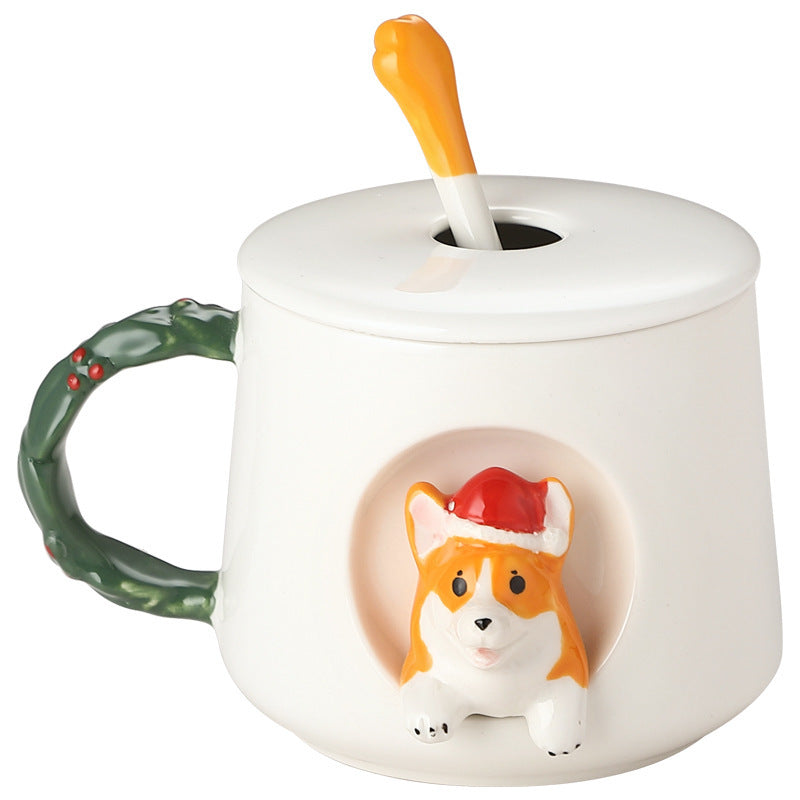 Christmas Style Corgi Mug With Cover Spoon