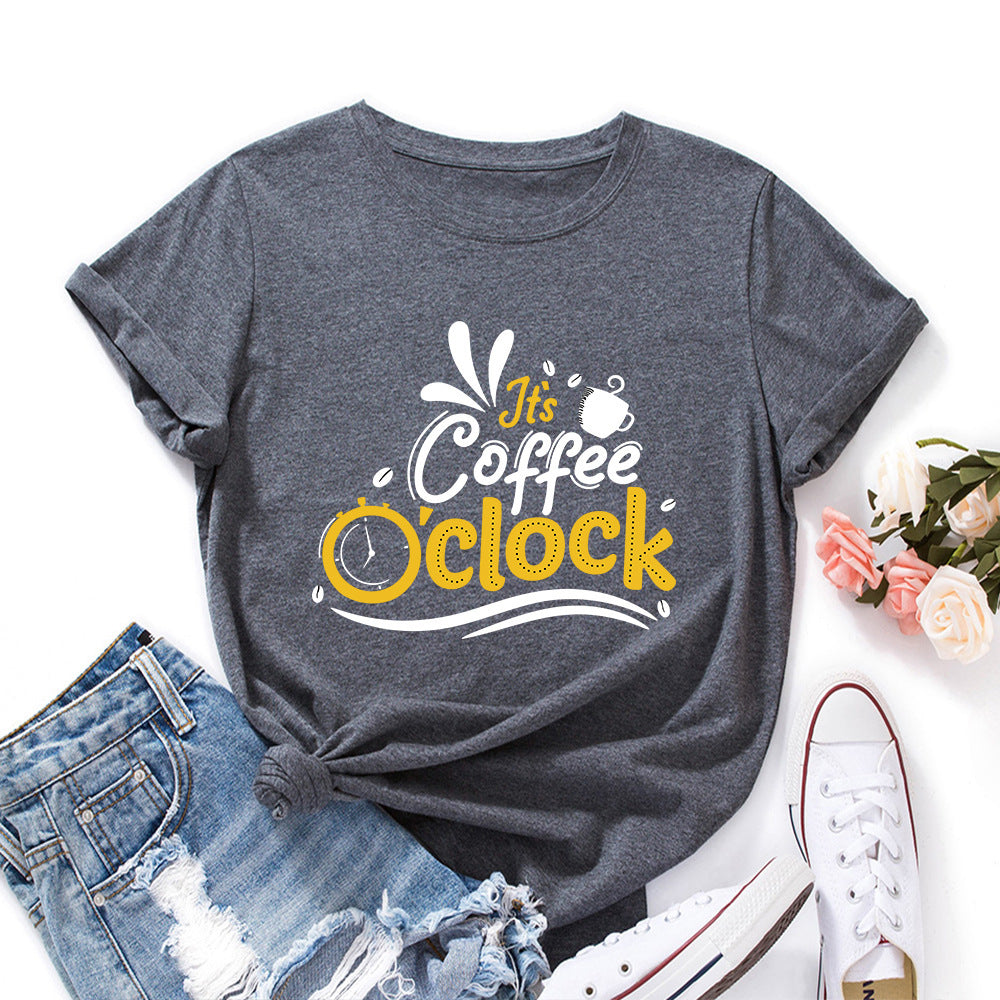Coffee  Loose Round Neck Short Sleeve T-shirt