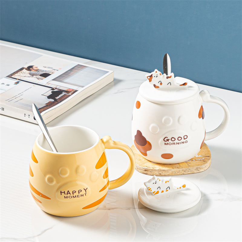 Ceramic Cat Mug With Lid Spoon Office Cute Coffee Mug