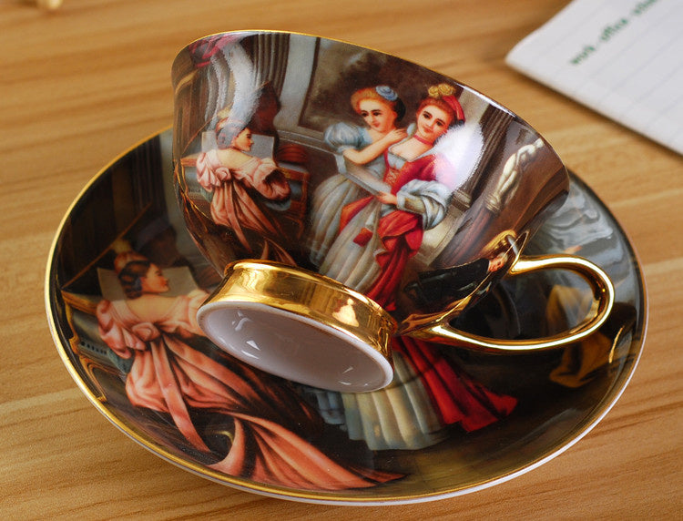 Creative Bone China Coffee Cup And Plate, Retro Art