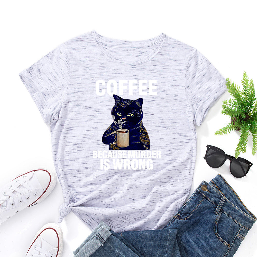Black And White Print Loose Round Neck Short-sleeved T-shirt