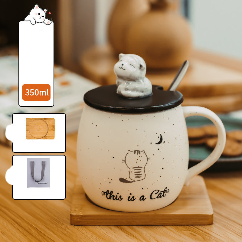 Cute Mark Ceramic Cat Cup Porcelain