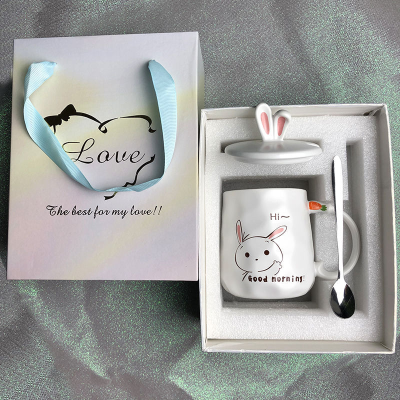 Cartoon Cute Creative Ceramic Water Cup With Lid Spoon