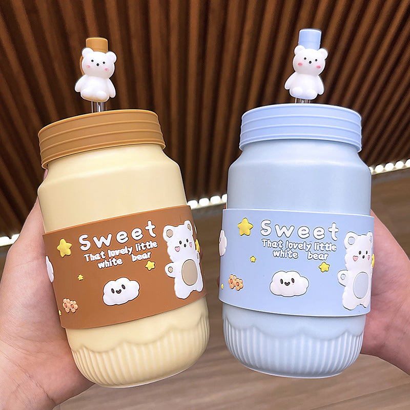 Ceramic Bear Mug with Lid & Straw